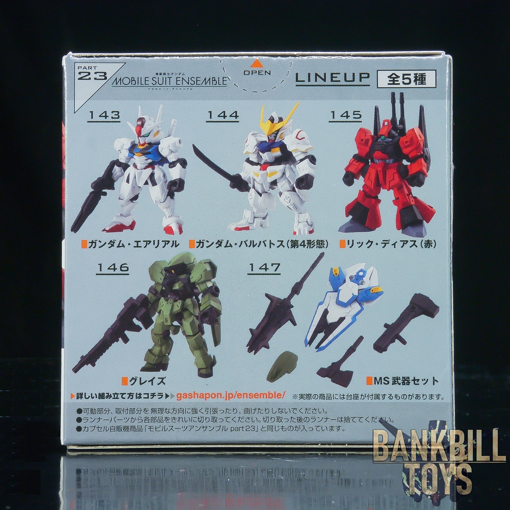 กันดั้ม Bandai Gashapon Mobile Suit Gundam Mobile Suit Ensemble Part 23 Set - Gundam Aerial, Gundam Barbatos, Rick Dias, Graze, MS Weapon Set (ครบเซ็ต 5 แบบ)