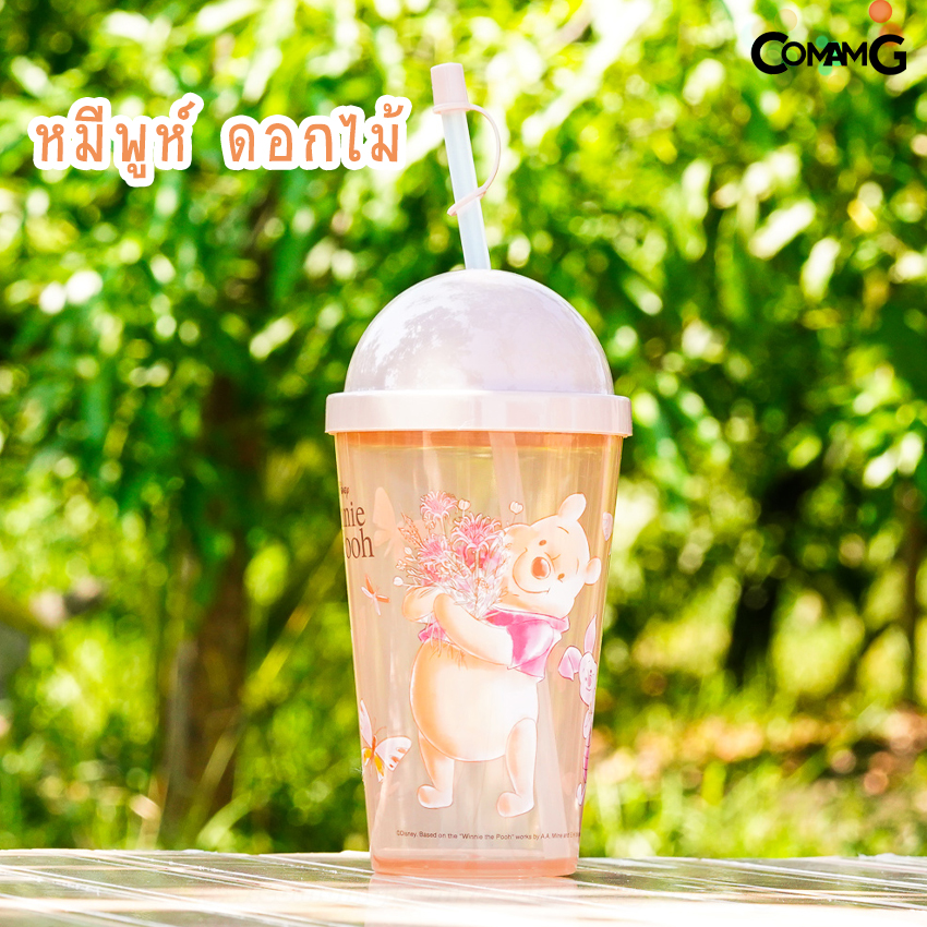 แก้วน้ำ แก้วพลาสติก1ชั้น 2ชั้น แก้วน้ำพลาสติกลายการ์ตูน รุ่นฝาโดม พร้อมหลอดดูดมีฝาปิด ลายมิกกี้เมาส์ หมีพูห์ โดเรมอน ความจุ650cc พร้อมส่ง