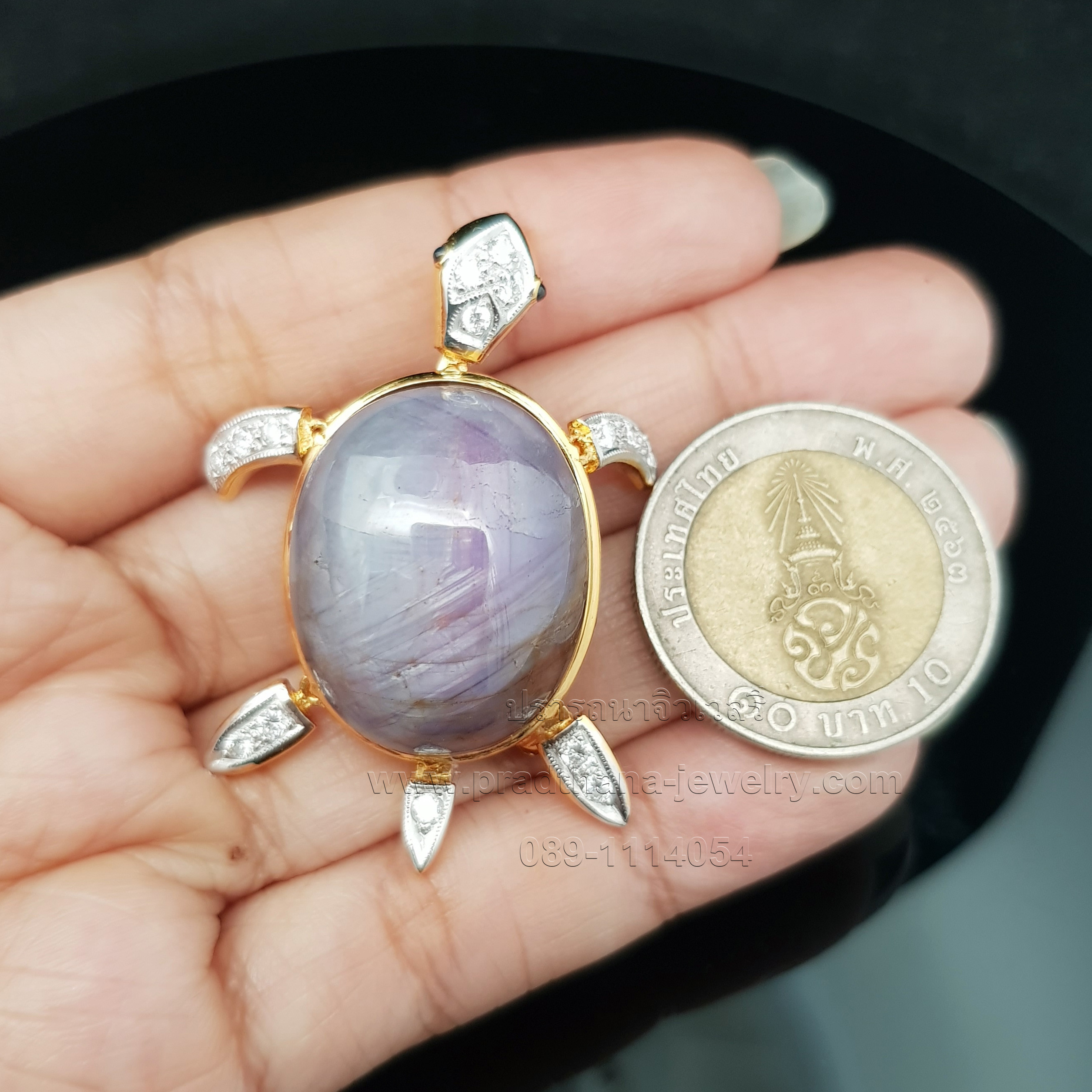 จี้เข็มกลัดเต่าไพลินสตาร์ประดับเพชร