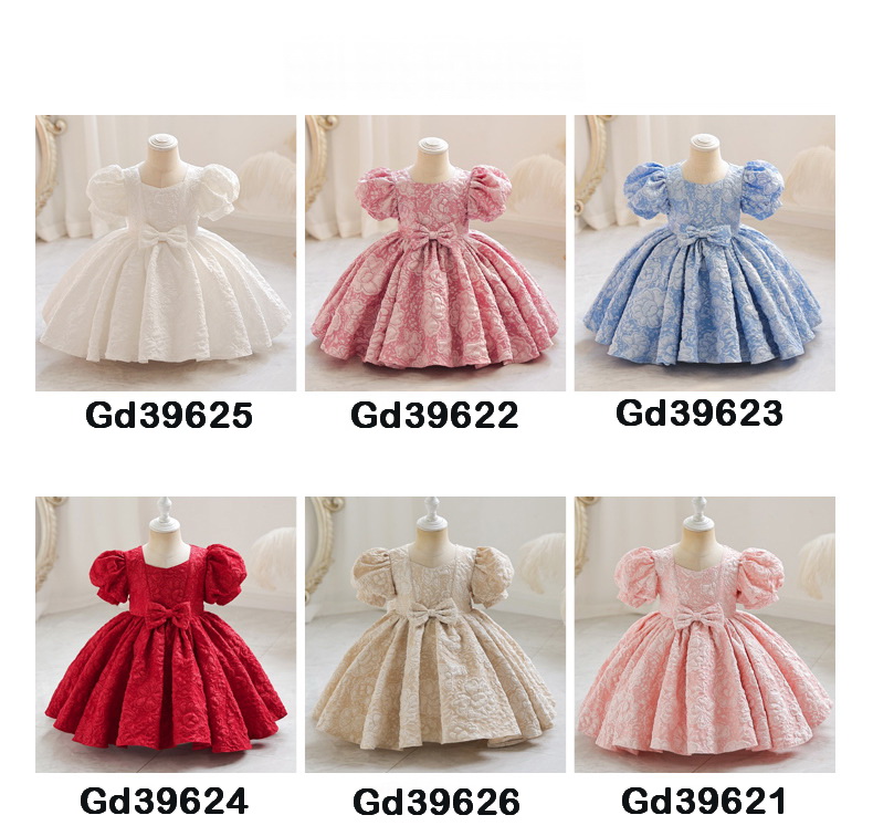 Gd3962- พร้อมส่งจากไทย ชุดออกงานเด็กหญิงสีแดง เด็กเล็ก-เด็กโต แต่งลายมีมิติสวยหรูหราสุดน่ารัก ชุดราตรีเด็กทรงสั้น มีแขน