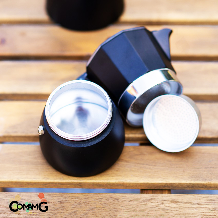 Moka Pot กาต้มกาแฟสดพกพา รุ่นหนา หม้อต้มกาแฟ ทรงแปดเหลี่ยม หูจับลายไม้ มีหลายสี