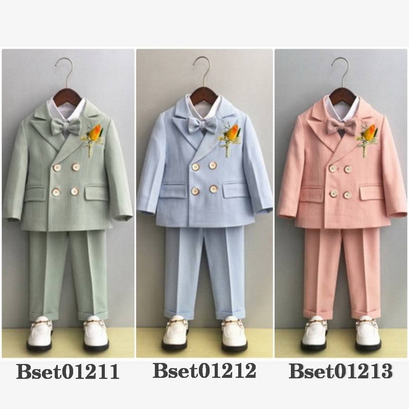 Bset0121- พร้อมส่งจากไทย ชุดออกงานเด็กชายครบเซท 4 ชิ้น มีเสื้อสูท+กางเกง+โบว์หูกระต่าย+เข็มกลัดดอกไม้ ชุดสูทเด็กชาย ทรงสวย เนื้อผ้าสวย (ขนาดชุด +ดูเพิ่ม ในรายละเอียด)
