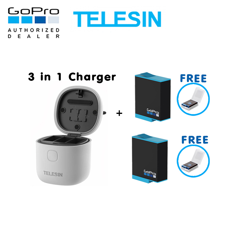 GoPro 10 / 9 Telesin Allin Box 3 in 1 Charger & Card Reader & Storage Box + GoPro Battery x 2 ของโกโปรแท้ ประกันศูนย์ 1 ปี