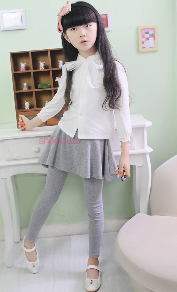PS30181พร้อมส่ง เลกกิ้งเด็กแบบกระโปรงสีเทา