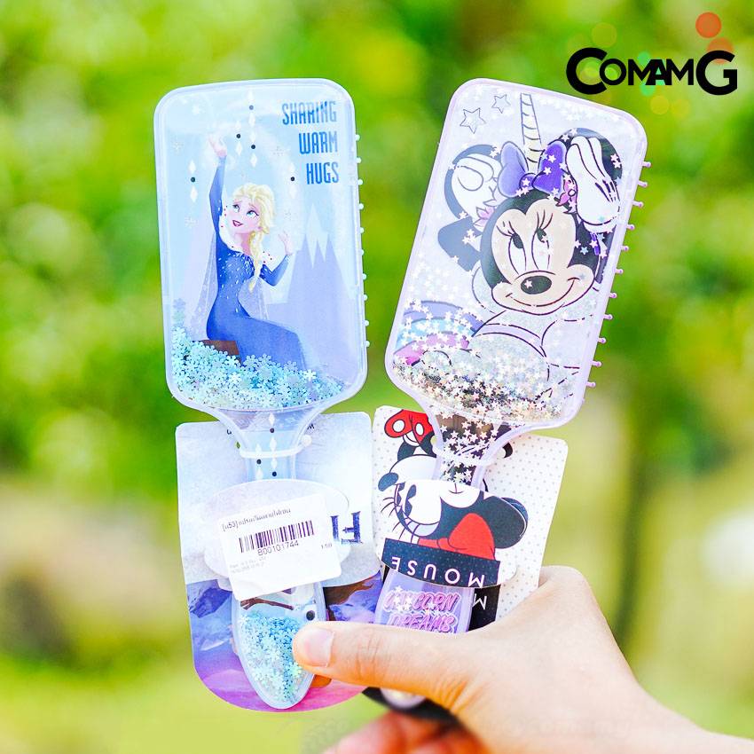 หวีแปรงผม แปรงผม นวดศรีษะ ลายเอลซ่า มินนี่ มีกลิตเตอร์ พร้อมส่ง