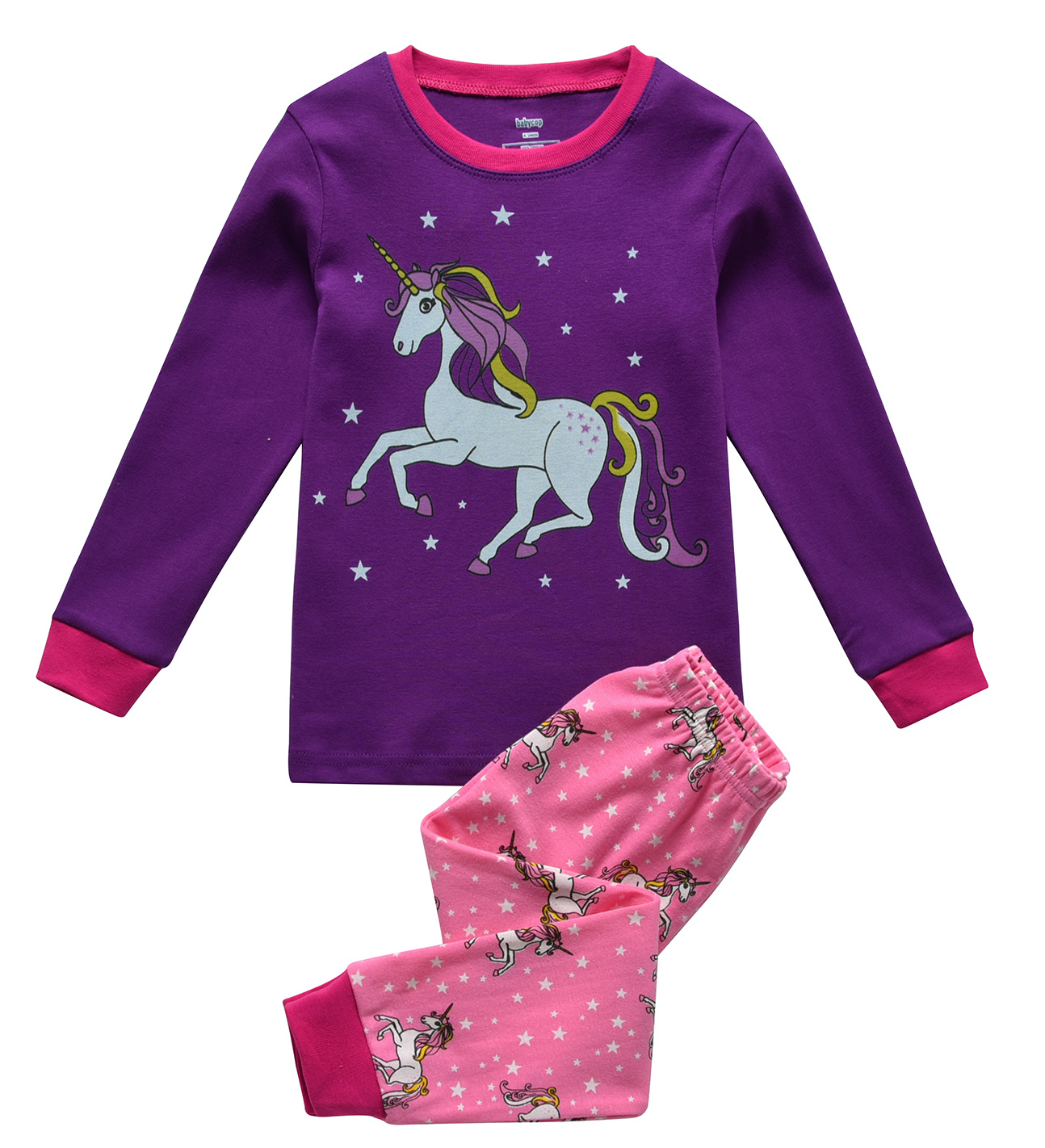 L-KAG-063 ชุดนอนเด็กผู้หญิง สีม่วงชมพู ยูนิคอร์น