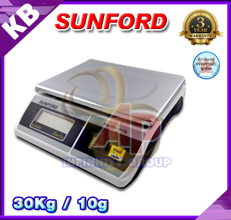 เครื่องชั่งตั้งโต๊ะ เครื่องชั่งดิจิตอล เครื่องชั่งน้ำหนัก พิกัด 30kg ค่าะเอียด 10g ยี่ห้อ SUNFORD รุ่น FC31 ผ่านการตรวจรับรองโดยสำนักงานชั่งตวงวัด กระทรวงพาณิชย์