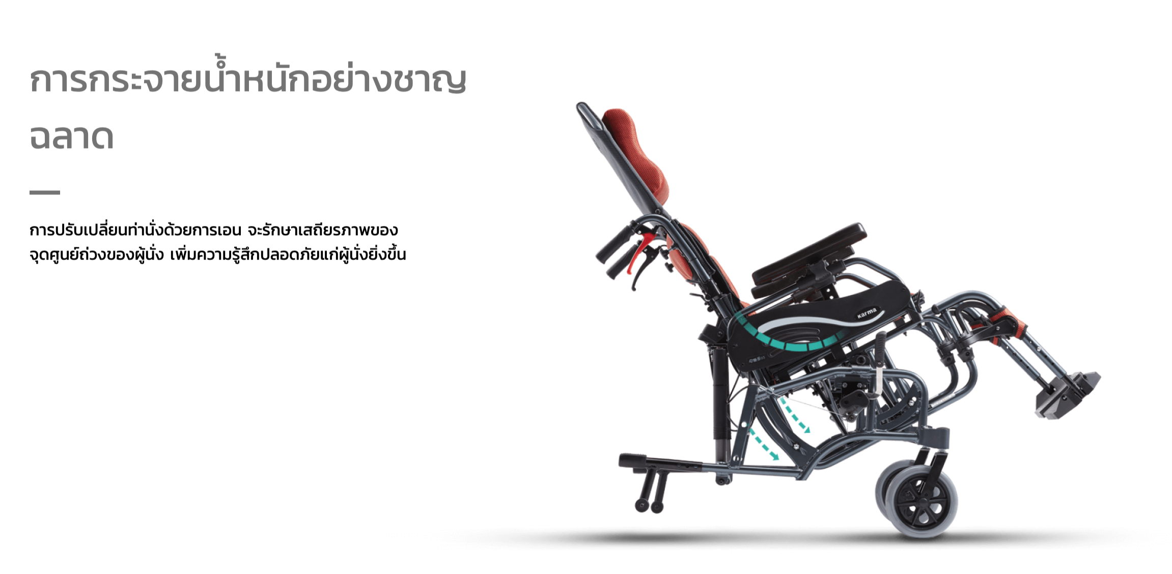 รถเข็นปรับเอน อลูมินัมอัลลอยด์ KARMA รุ่น VIP 515 (WheelChair KARMA VIP 515) ช่วยกระจายแรงกดทับขณะนั่ง แถมสายคาดรัดลำตัวกันตกจากวีลแชร์ ของแท้ รับประกันศูนย์ไทย 5 ปี