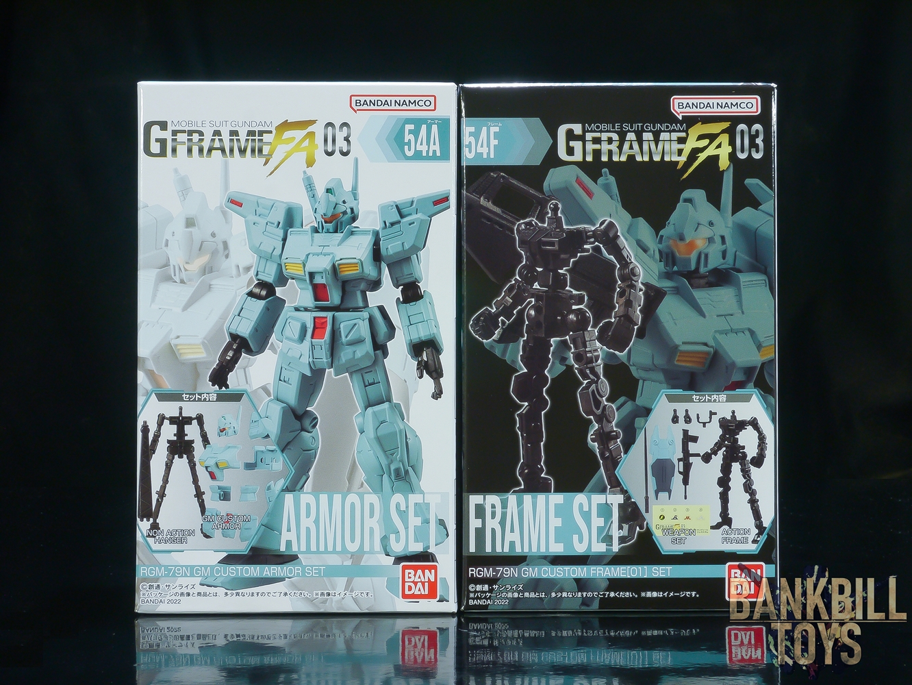 กันดั้ม Bandai Candy Toy Gundam G Frame FA 03 No.54A RGM-79N GM Custom Armor Set + No.54F Frame[01] Set (เซ็ตคู่ 2 กล่อง)