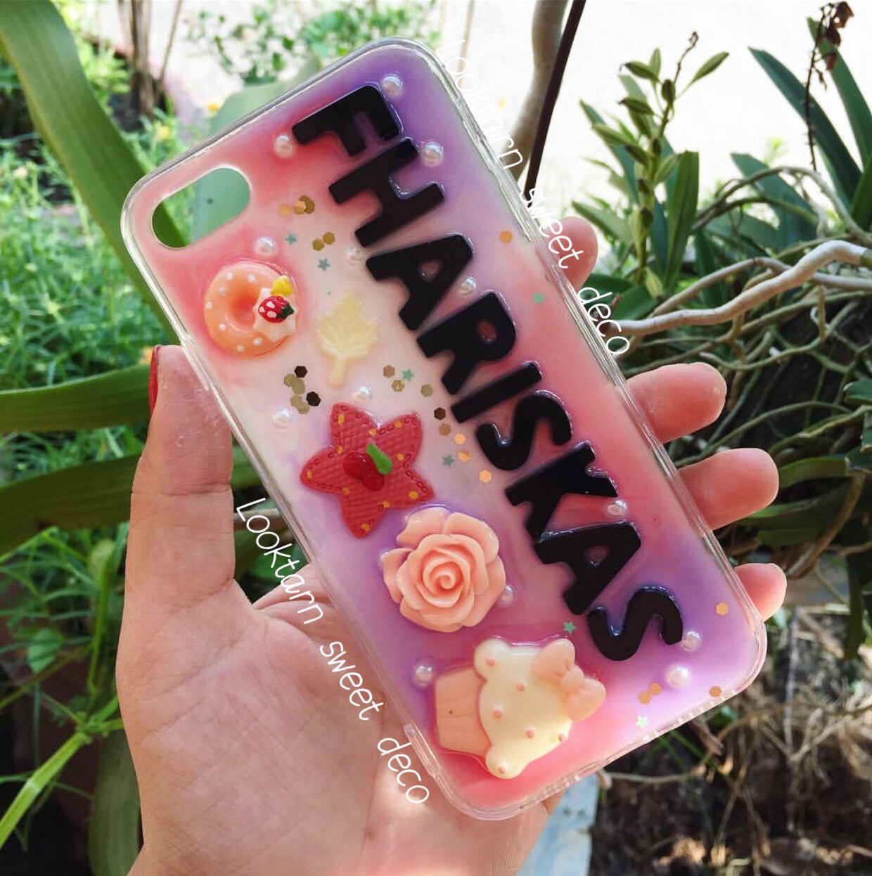 เคสชมพู ขาว ม่วง อักษรสีดำ