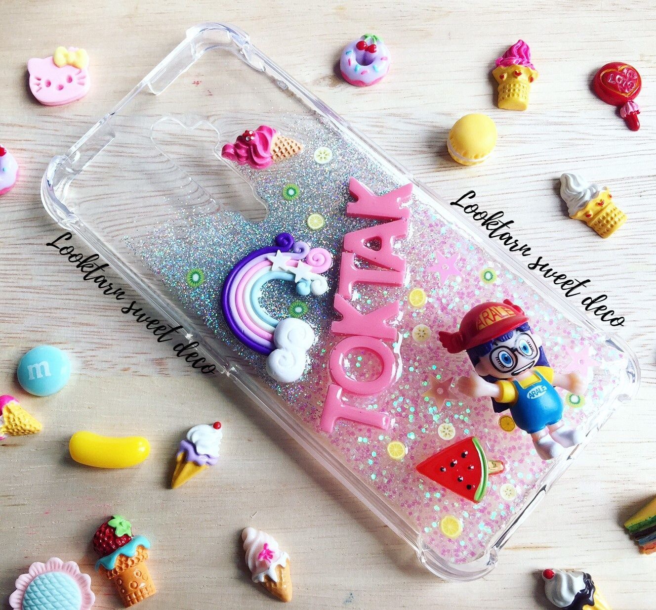 เคสกากเพชรสีชมพู เงิน สีใส อักษรสีชมพู