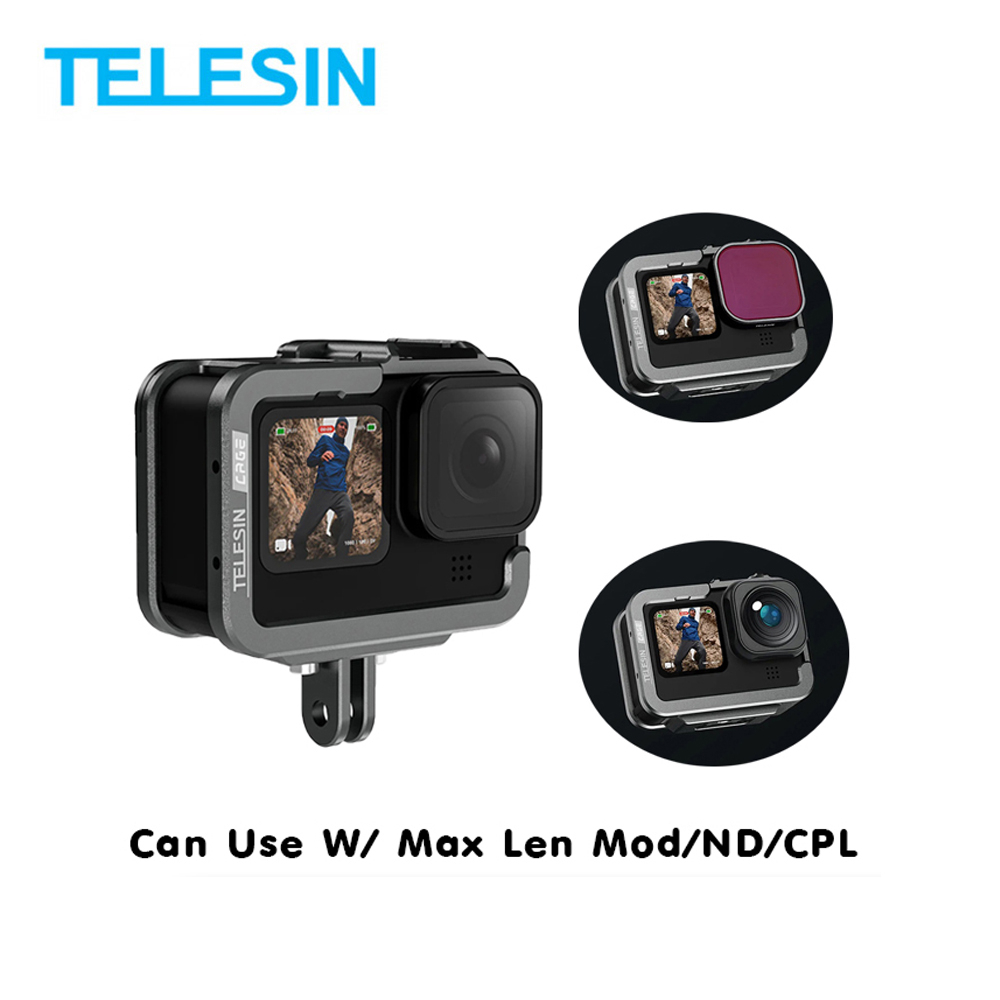 GoPro 11 / 10 / 9 New Telesin Aluminum House Cage Suitable With Max Lens and Lens Filter