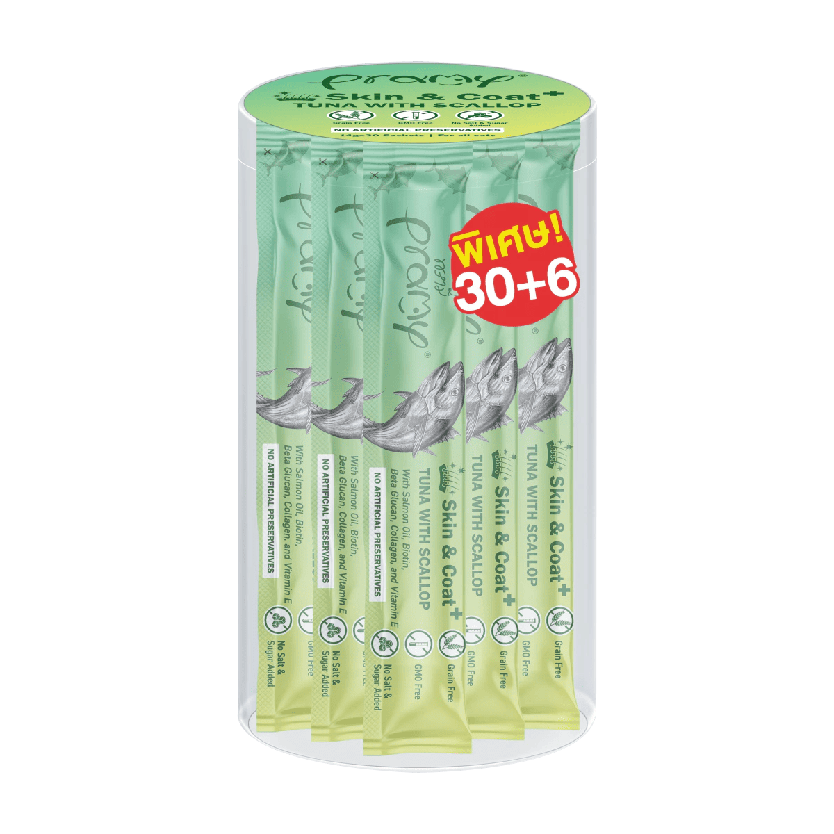 Pramy พรามี่ สมูทตี้ แมวเลีย เนื้อปลาทูน่าและเนื้อไก่แท้ ขนาด 14gx36ซอง