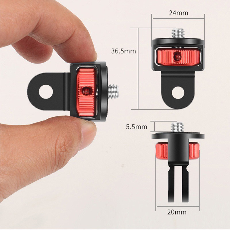 1/4 นิ้ว 360 องศา Red Black อะแดปเตอร์ขาตั้งกล้องอลูมิเนียม for GoPro / SJCAM / Xiaomi / Insta360 / action camera