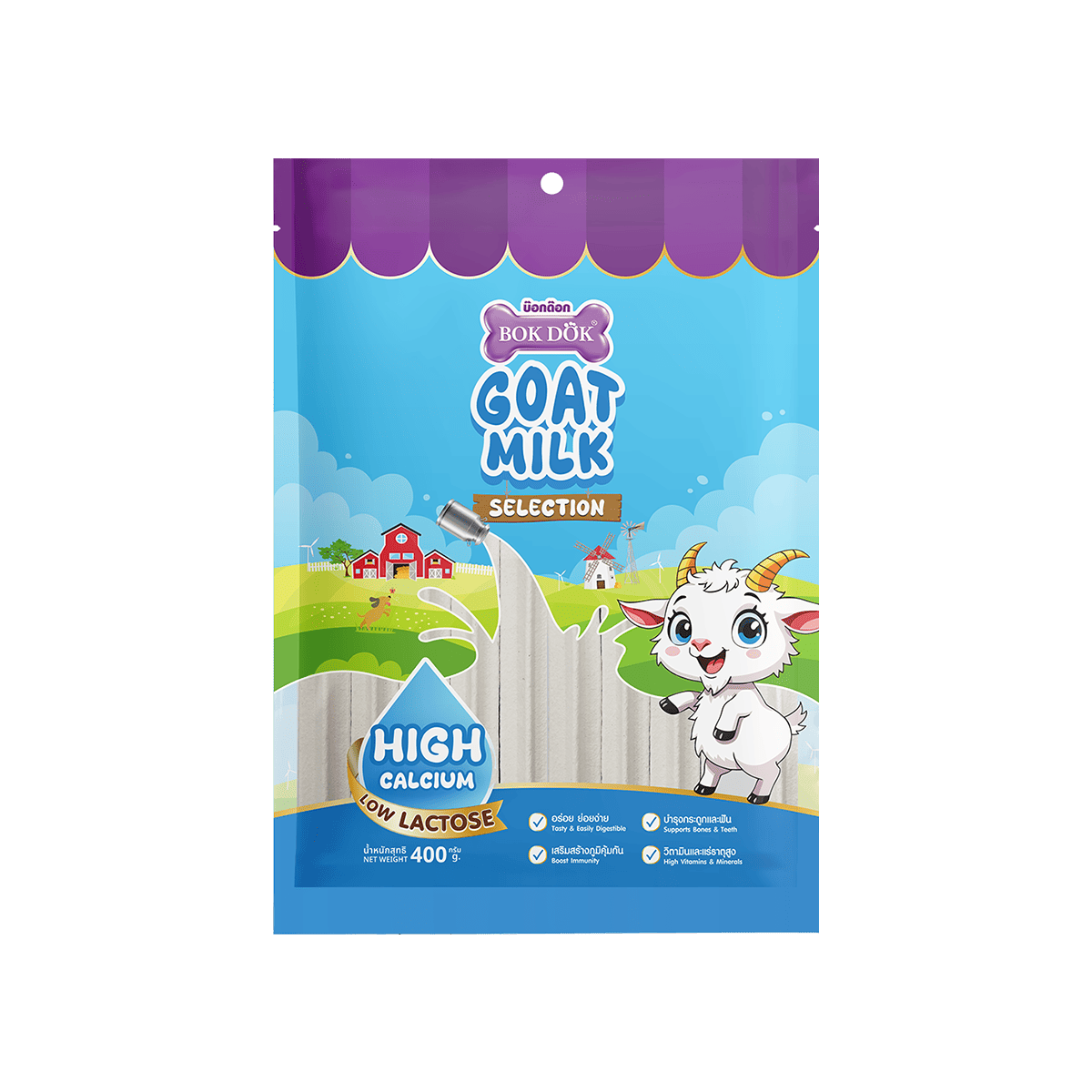 BOK DOK บ็อกด็อก เดนต้านมแพะแบบแท่ง | ขนมสุนัขจากนมแพะแท้ บำรุงฟันและกระดูก ขนาด 400g