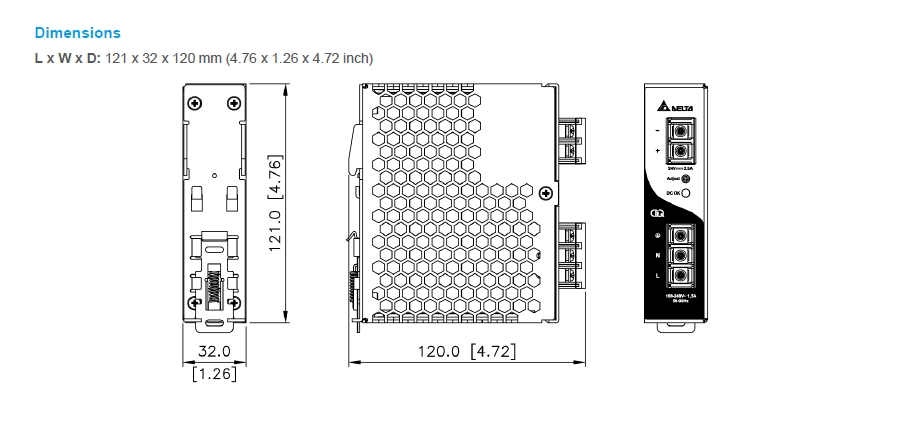 Delta Power Supply DRP024V060W1AA 24V/2.5A (60W) , Input 220 AC 1Phase