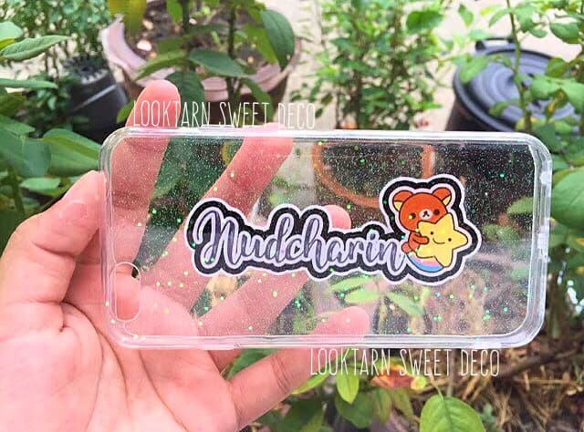 เคสกากเพชรใสสกรีนชื่อ+การ์ตูน