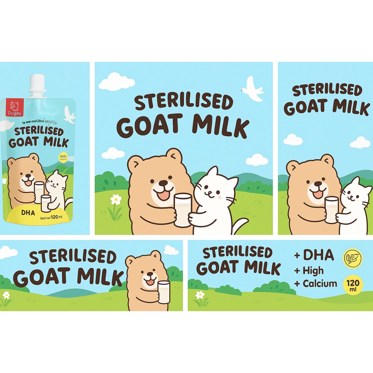 Sterilized Goat Milk นมแพะสเตอริไลซ์ ผสมทอรีน โปรตีนสูง นมสำหรับลูกสุนัขและลูกแมว แบบซอง 120ml
