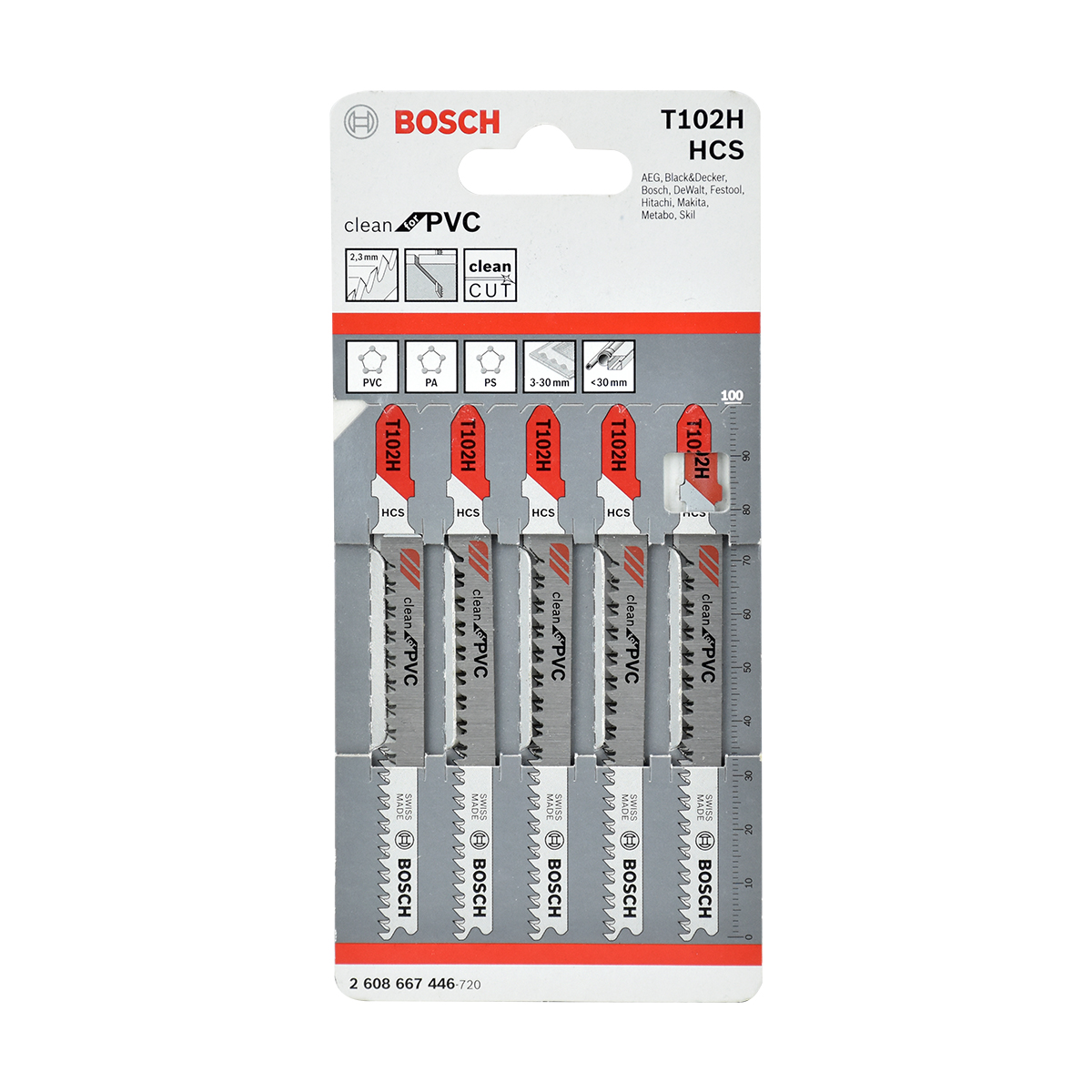 BOSCH ใบเลื่อยฉลุ พลาสติก PVC (T 102H) (5 ใบ/แพค) [2608667446]