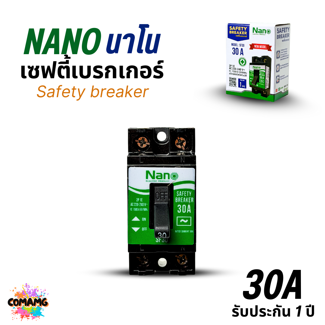 Nano เซฟตี้เบรกเกอร์ ตัดไฟฟ้าอัตโนมัติ Safety Breaker พร้อมกล่องครอบ ขนาด 10A,15A,20A,30A รับประกัน1ปี