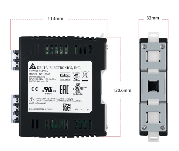 Delta Power Supply DRP024V060W1AZ 24V/2.5A (60W) ,Input 220 AC 1Phase
