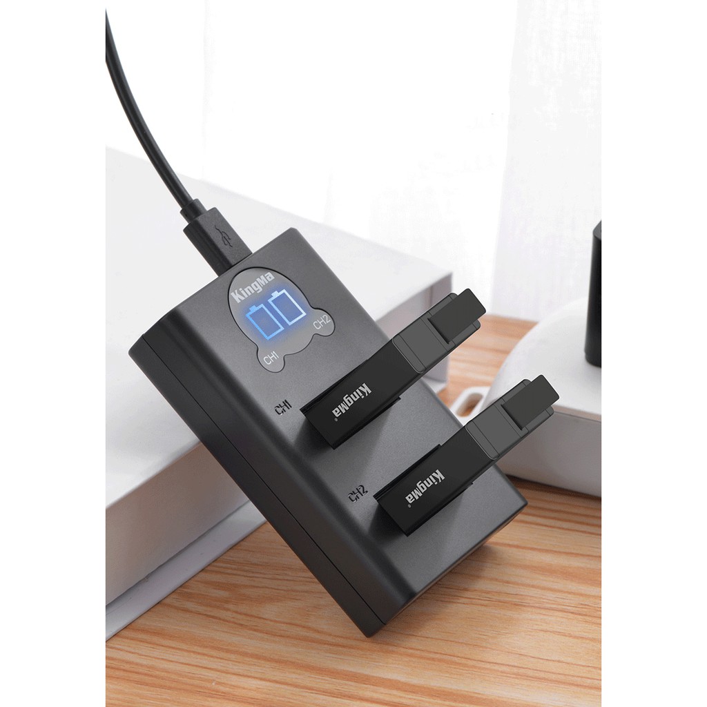 ชุดแท่นชาร์จGopro MAX ยี่ห้อ Kingma Dual แบบมีจอ+แบตเตอรี่ 2ก้อน