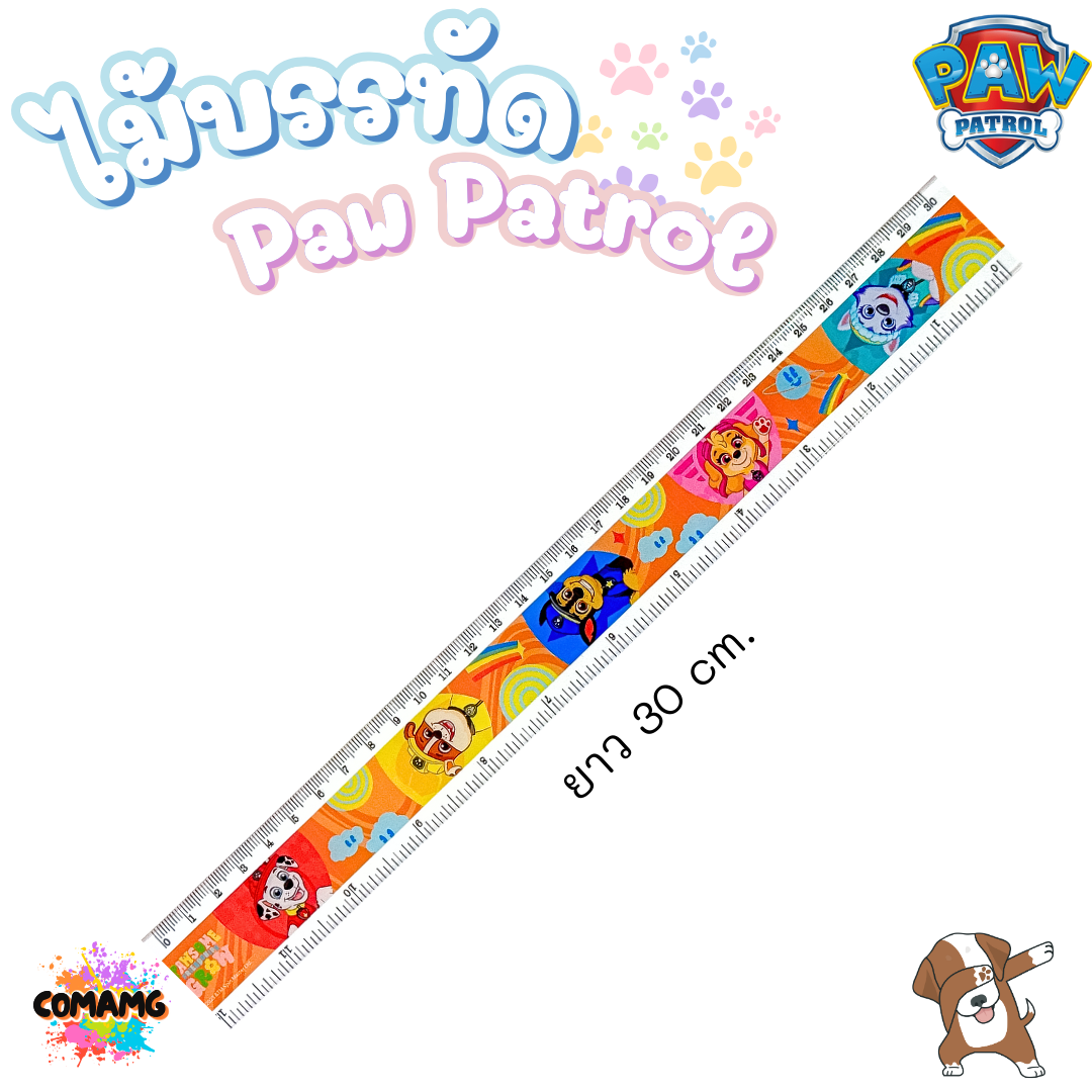 ไม้บรรทัดพลาสติก ลายการ์ตูนPaw Patrol ยาว15ซม / 30ซม สินค้าพร้อมส่ง