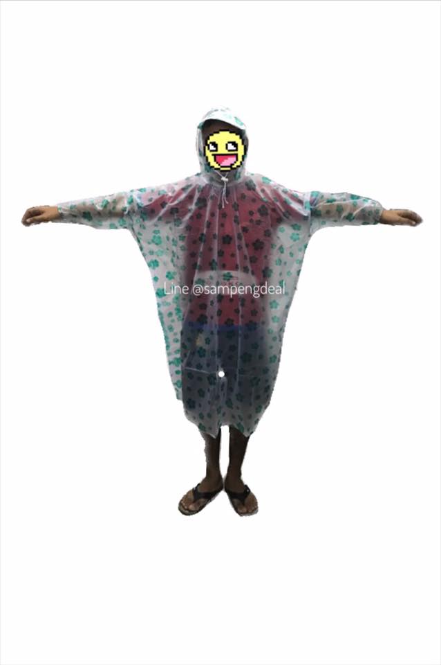 เสื้อกันฝนลายดอกโปร่งใส