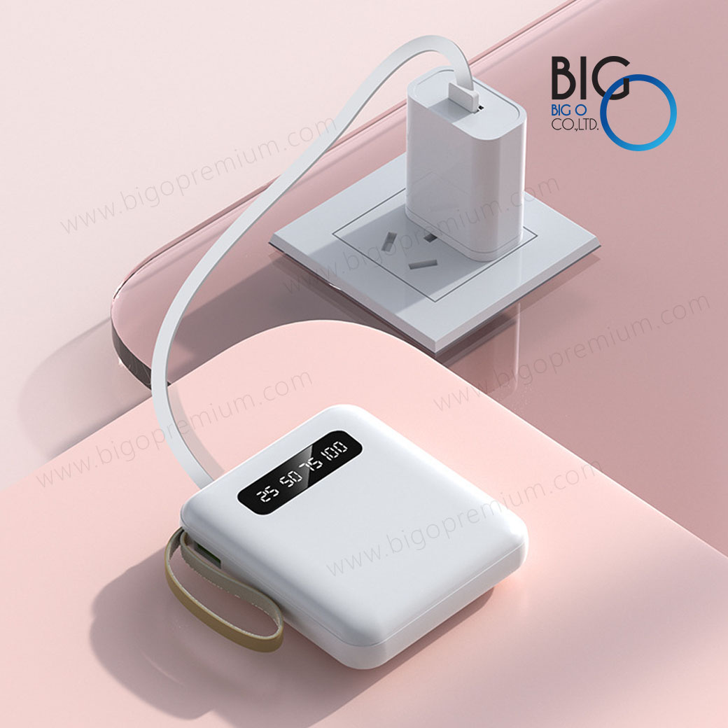 พาวเวอร์แบงค์พรีเมี่ยม ความจุ 10000 mAh มีสายชาร์จในตัว