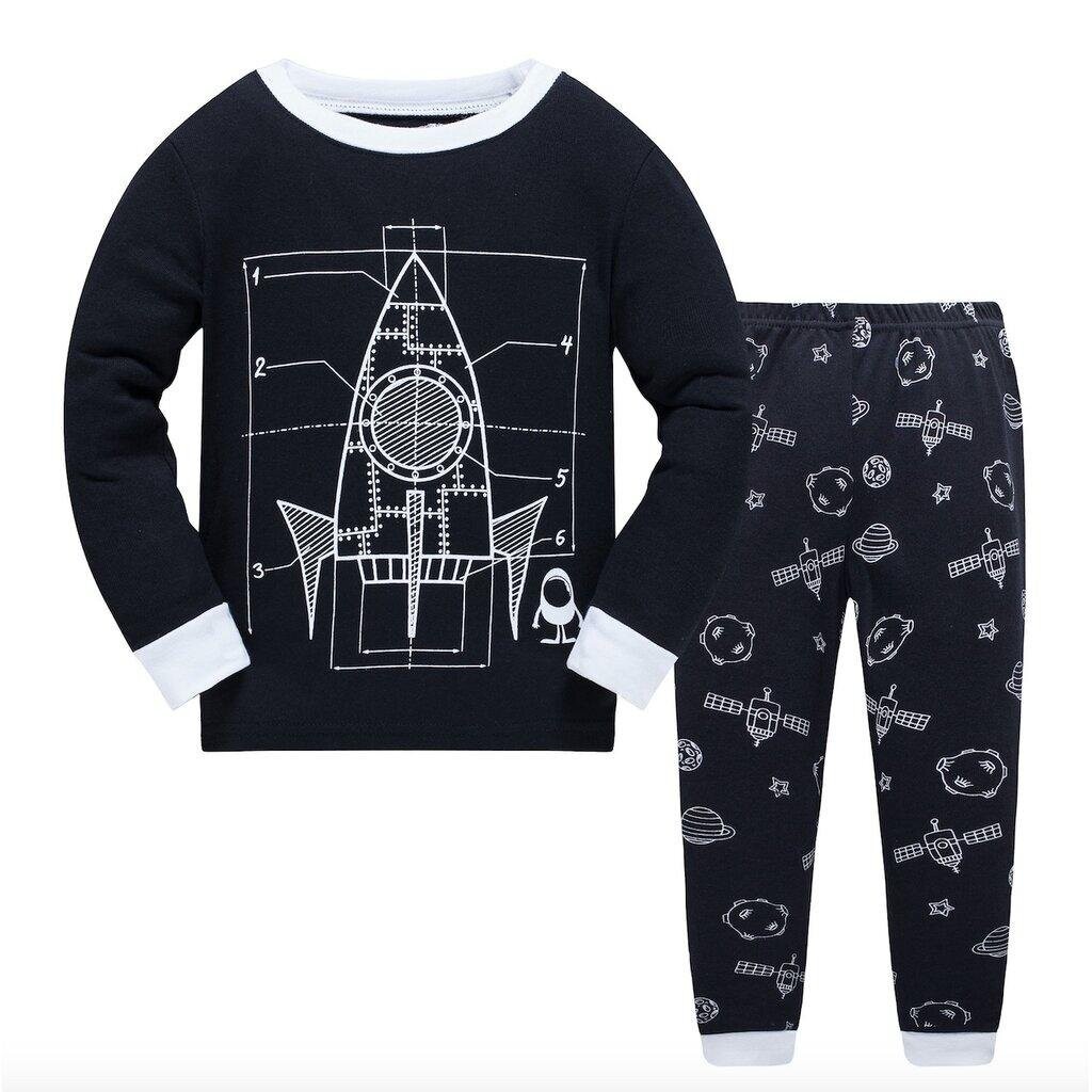 FAB-3 ชุดนอนเด็กผู้ชายแขนยาวขายาว ลายรถ จรวด เครื่องบิน