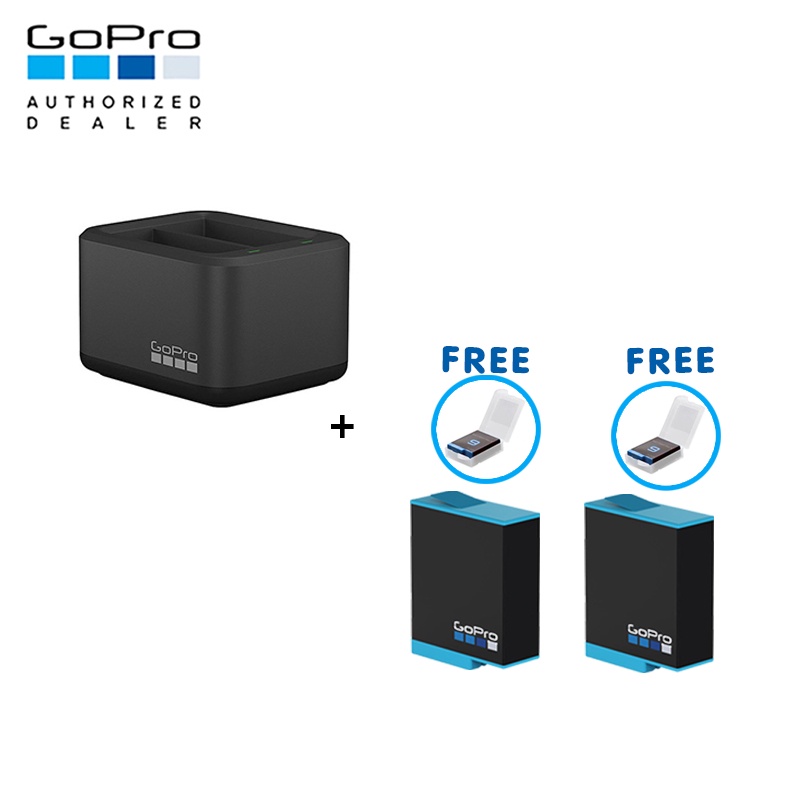 GoPro 10 / 9 GoPro Dual Battery Charger + Battery x 2 ของโกโปรแท้ แท่นชาร์จ ที่ชาร์จ + แบตเตอร์รี่โกโปร x 2