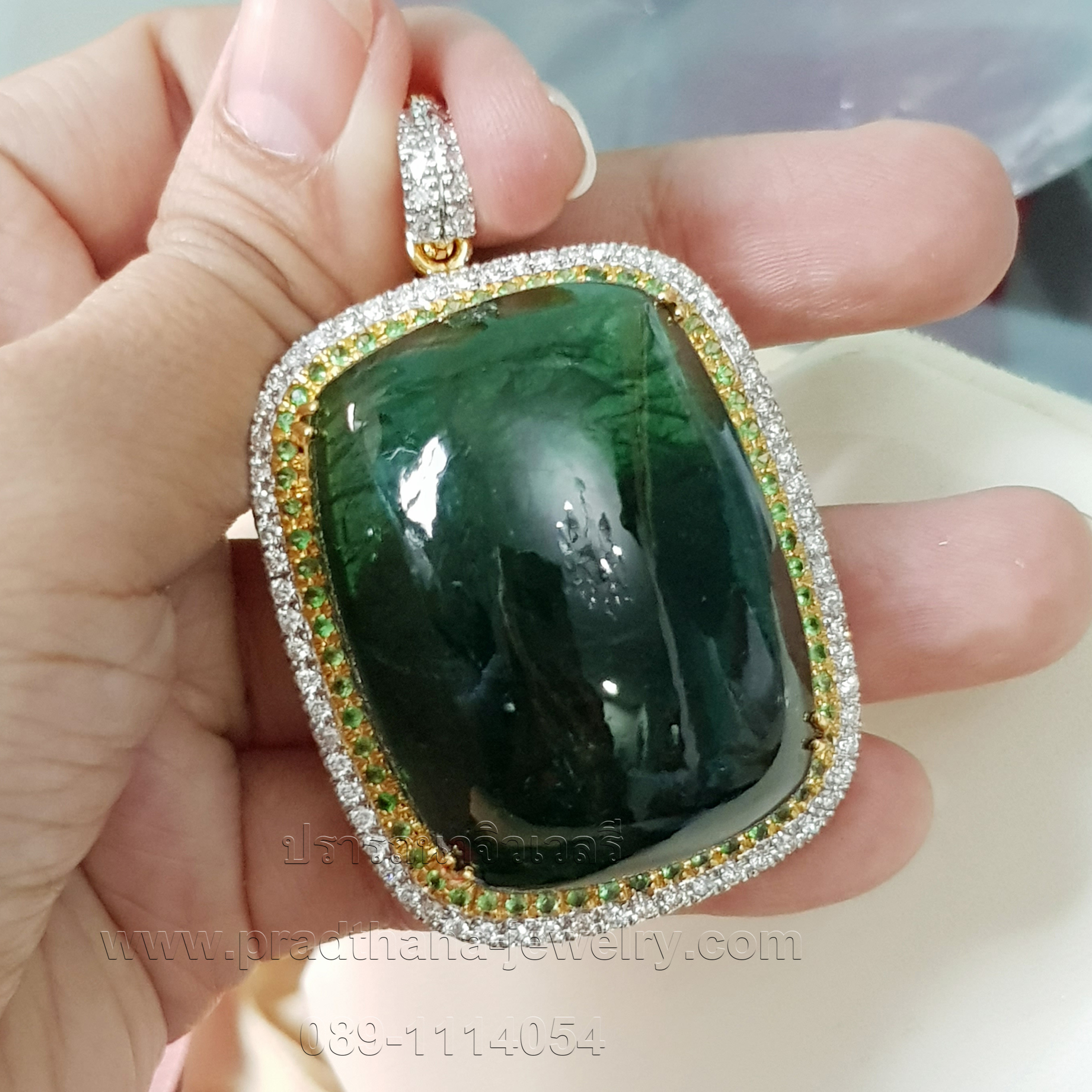 จี้กรีนทัวมาลีนล้อมซาโวไรท์เพชร
