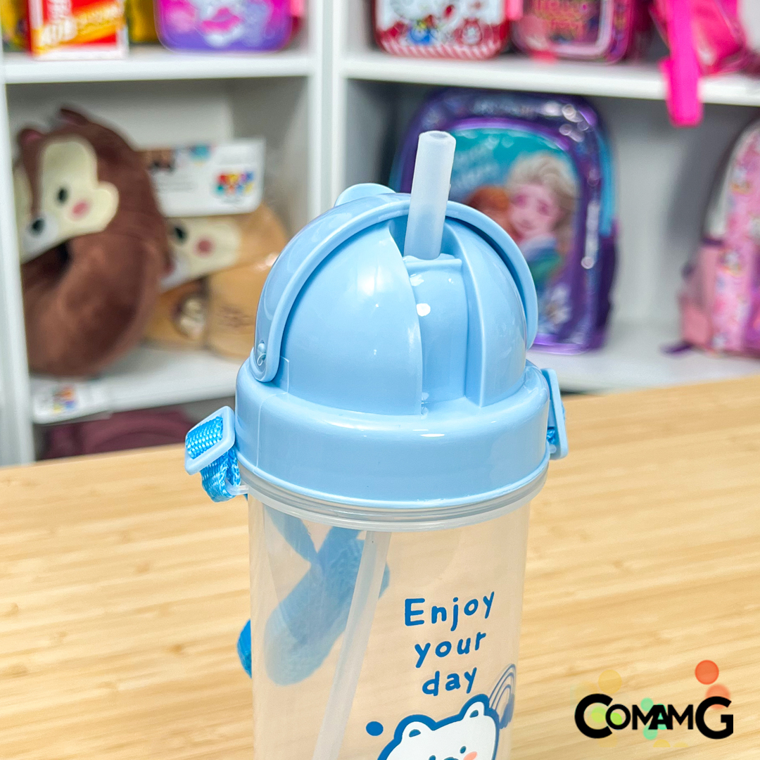กระติกน้ำเด็กคล้องคอ มีสายคล้องคอปรับได้ มีหลอดดูด ปลอดสายBPA สินค้าพร้อมส่ง
