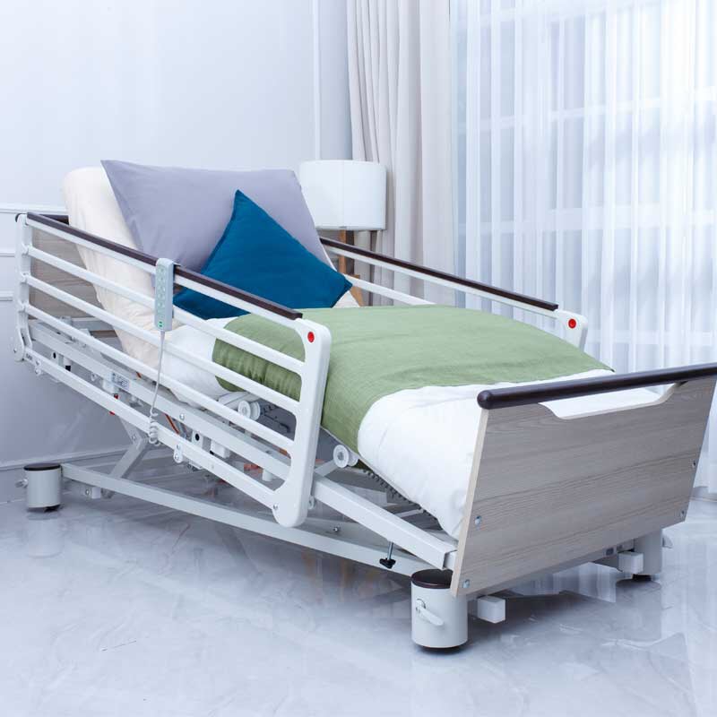 ชุดเตียงผู้ป่วยไฟฟ้า PANTOGRAPHE 3/4 หัว และท้ายเตียงสามารถถอดออกได้ (ปรับเตียงต่ำสุด 24 ซม.) + พร้อมที่นอนโฟมป้องกันแผลกดทับ MERCURY หนา 15 ซม. + ชุดผ้าปูที่นอน + ผ้ายางกันเปื้อน