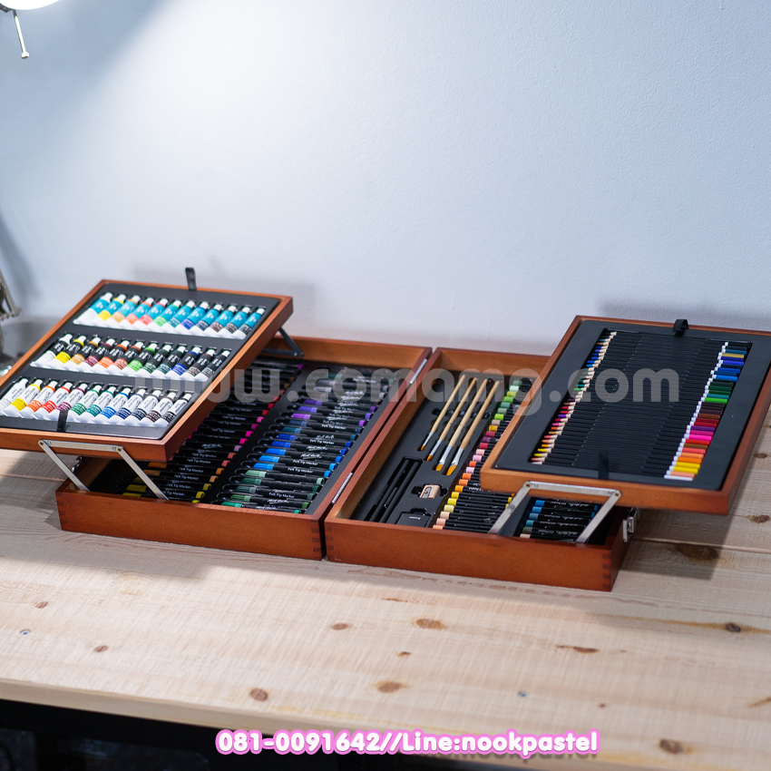 ชุดสี Mont Marte ชุดกระเป๋าอุปกรณ์วาดรูป 174 ชิ้น ชุดสีน้ำ อะคริลิค สีน้ำมัน สีไม้ สีเมจิก สีช๊อค พร้อมพู่กัน