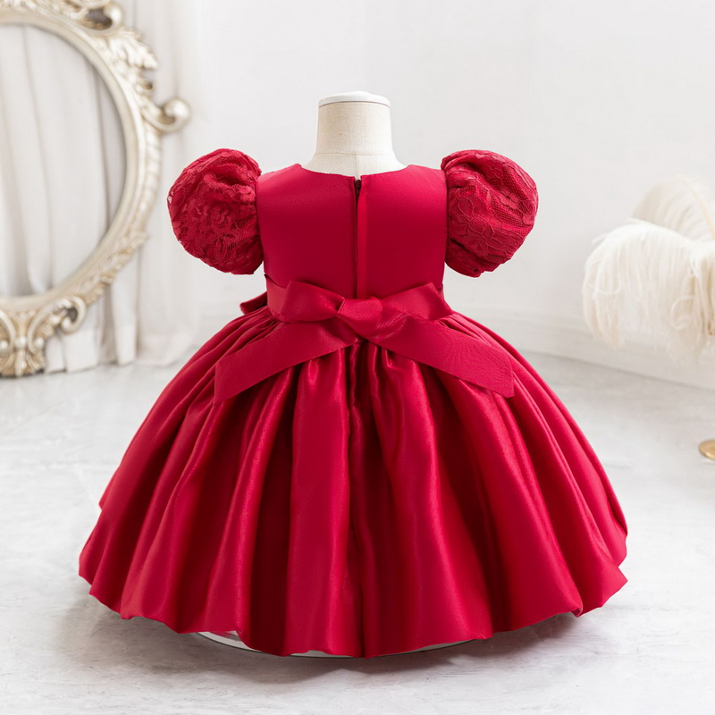 Gd4115- พร้อมส่งจากไทย ชุดออกงานเด็กหญิงสีแดง สีสวยเหมือนในแบบ เก็บชายเป็นพุ่มสวยเก๋ เนื้อผ้าสุดสวยหรูดุจไหม ชุดราตรีเด็กทรงสั้น มีแขนตุ๊กตา