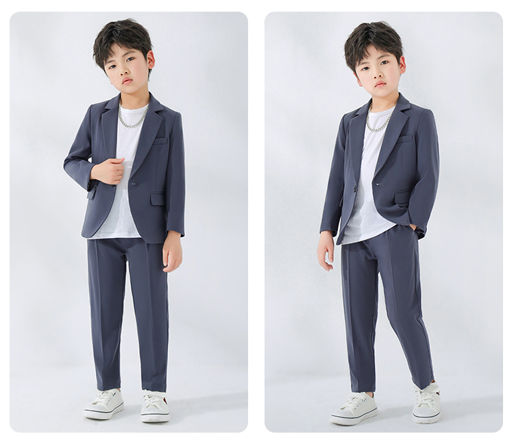 Bset0151- ชุดออกงานเด็กชายสีเทา 4ชิ้น มี เสื้อสูท+เสื้อยืดแขนยาวสีขาว+กางเกง ชุดจีนเด็กชายดูเก๋เท่ห์มีสไตล์ ทรงสวยเรียบหรูดูสุขุม เนื้อผ้าสวยใส่สบาย ขนาดชุด +ดูเพิ่ม ในรายละเอียด