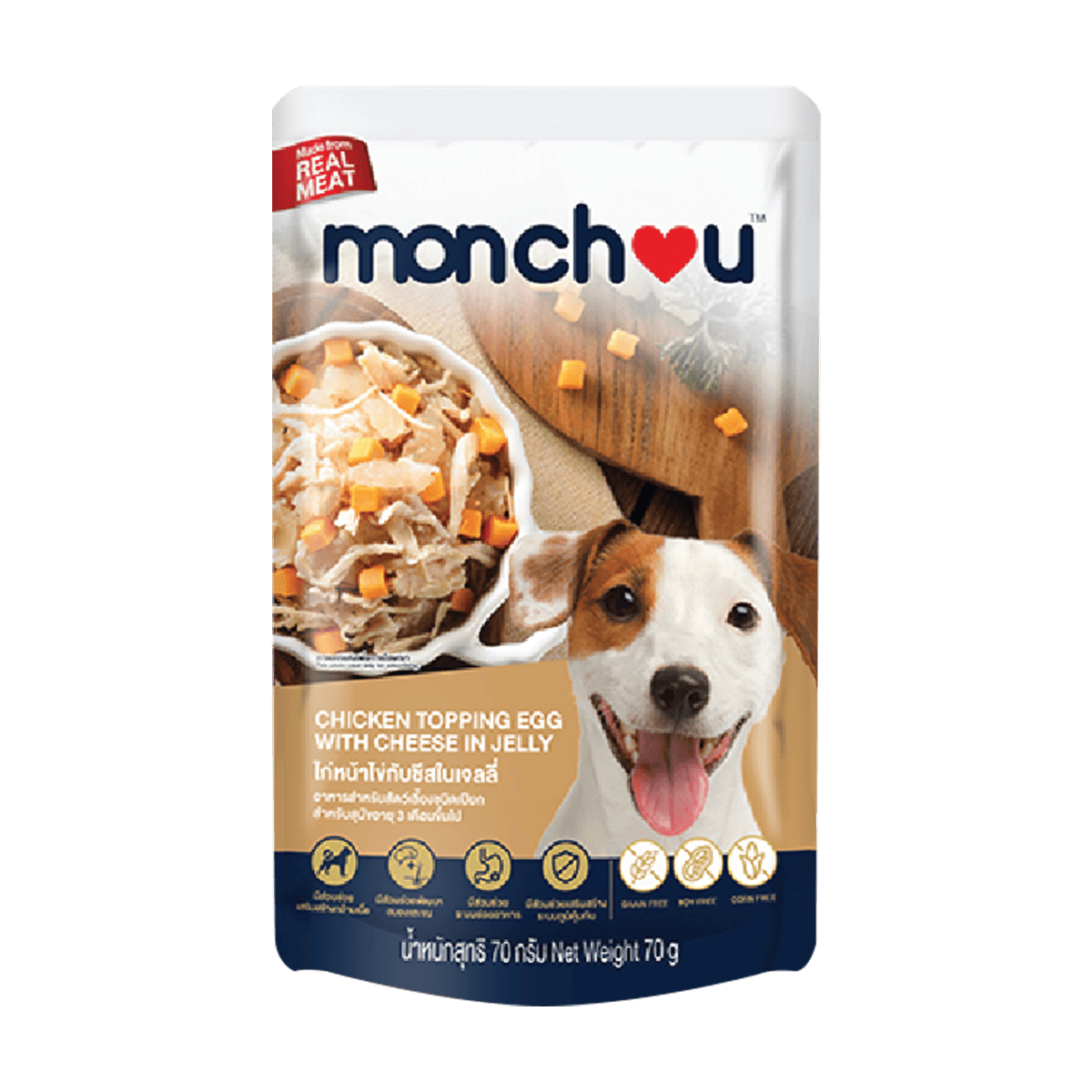 MONCHOU POUCH DOG มองชู อาหารเปียกสุนัข 70g x 12 ซอง สูตรไก่ ตับไก่ ผักรวม อร่อย ย่อยง่าย สำหรับสุนัขทุกสายพันธุ์