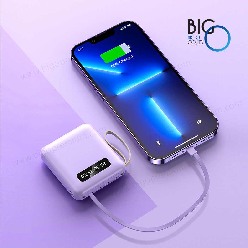 พาวเวอร์แบงค์พรีเมี่ยม ความจุ 10000 mAh มีสายชาร์จในตัว
