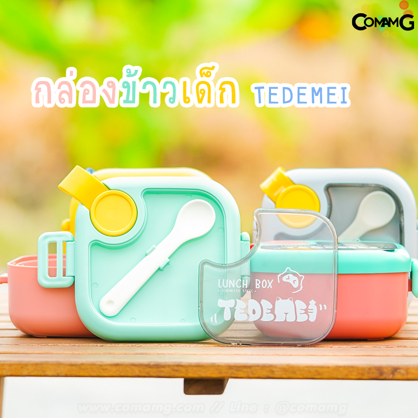 กล่องข้าว กล่องอาหารTEDEMEI พลาสติก/สแตนเลส กล่องอาหารพร้อมช้อนและกรรไกร สินค้าพร้อมส่ง