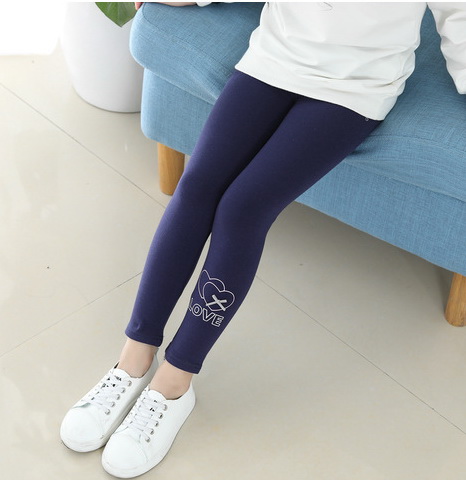 P30972 พร้อมส่งเลกกิ้งเด็กสีน้ำเงินเข้ม รูปหัวใจซ้อน+อักษร