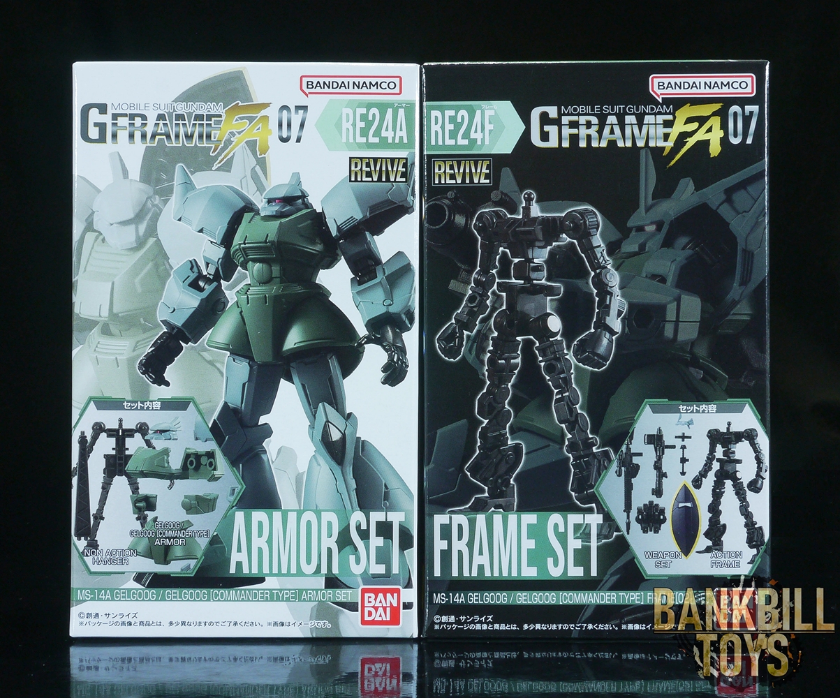 กันดั้ม Bandai Candy Toy Mobile Suit Gundam G Frame FA 07 No.RE24A MS-14A Gelgoog / Gelgoog [Commander Type] [Revive] Armor Set + No.RE24F MS-14A Gelgoog / Gelgoog [Commander Type] [Revive] Frame[02] Set (เซ็ตคู่ 2 กล่อง)