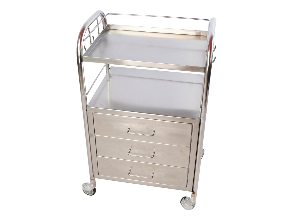 รถเข็นฉุกเฉินช่วยชีวิต Emergency Cart 3 ลิ้นชัก สแตนเลส รหัส PP050 (ข)