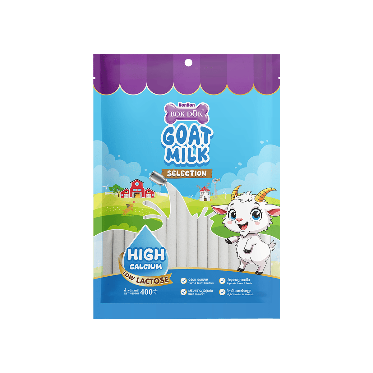 BOK DOK บ็อกด็อก เดนต้านมแพะแบบแท่ง | ขนมสุนัขจากนมแพะแท้ บำรุงฟันและกระดูก ขนาด 400g