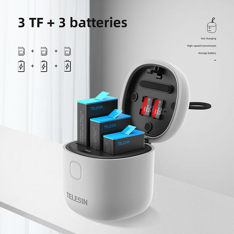 GoPro 10 / 9 Telesin Allin Box 3 in 1 Charger & Card Reader & Storage Box + GoPro Battery x 2 ของโกโปรแท้ ประกันศูนย์ 1 ปี