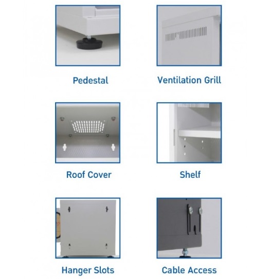 19" GERMANY Mini Steel Box Rack W/Shelf, Gray (30x30x30cm)