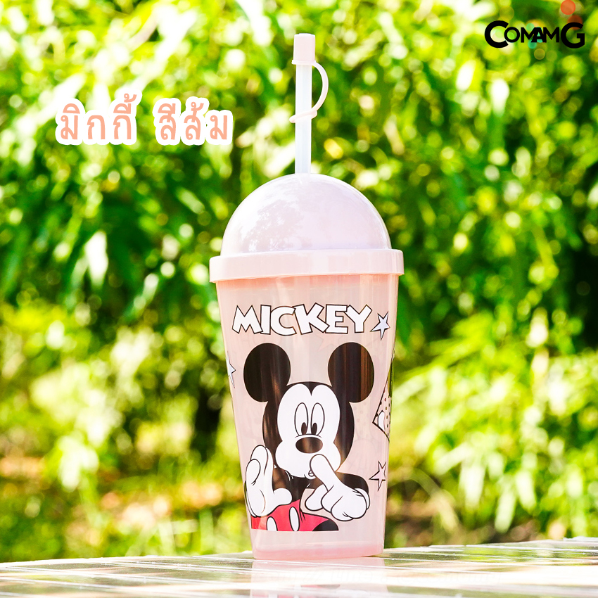แก้วน้ำ แก้วพลาสติก1ชั้น 2ชั้น แก้วน้ำพลาสติกลายการ์ตูน รุ่นฝาโดม พร้อมหลอดดูดมีฝาปิด ลายมิกกี้เมาส์ หมีพูห์ โดเรมอน ความจุ650cc พร้อมส่ง