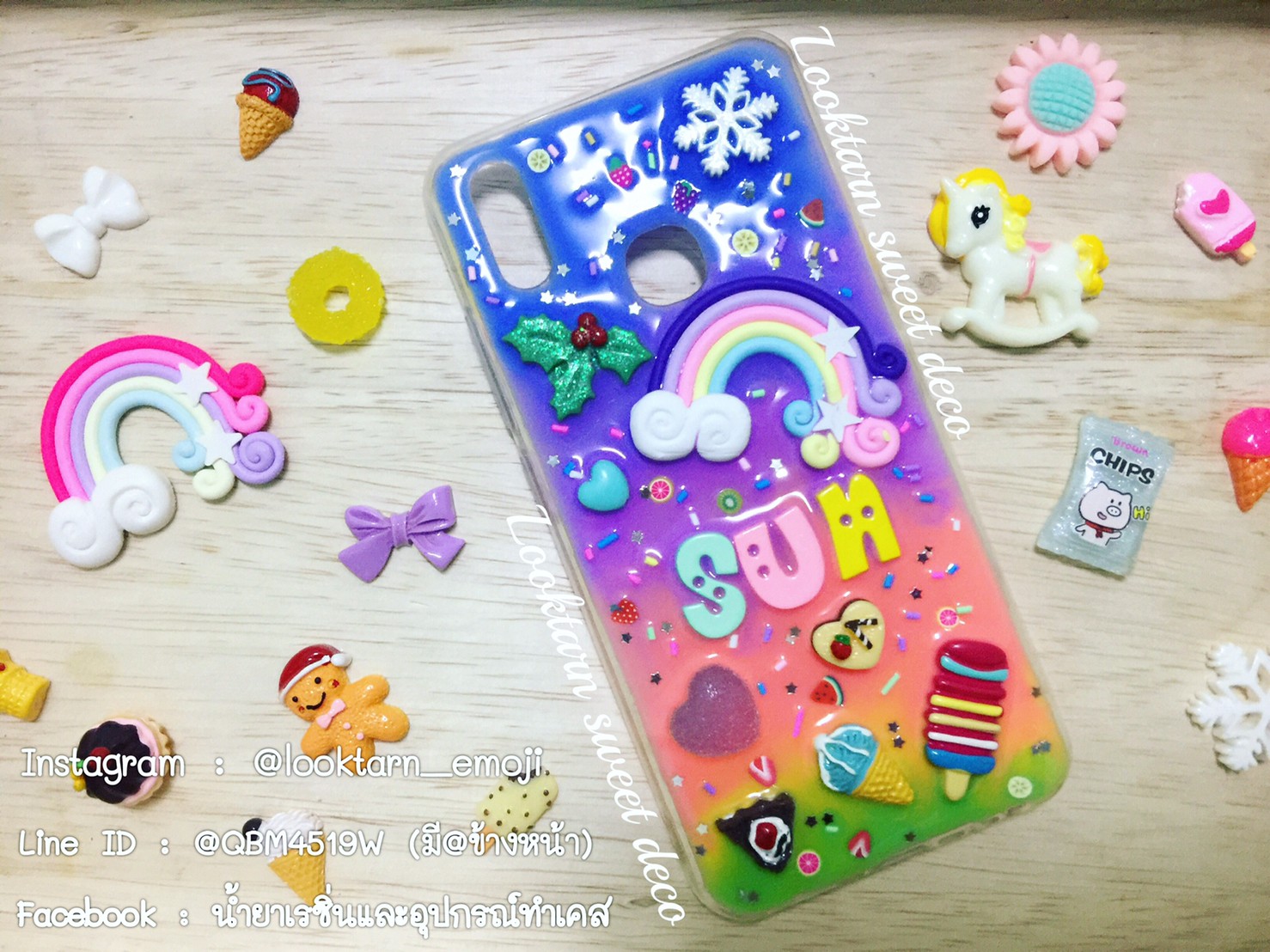 เคสสีน้ำเงิน ม่วง ชมพู เหลือง เขียว อักษรคละสี