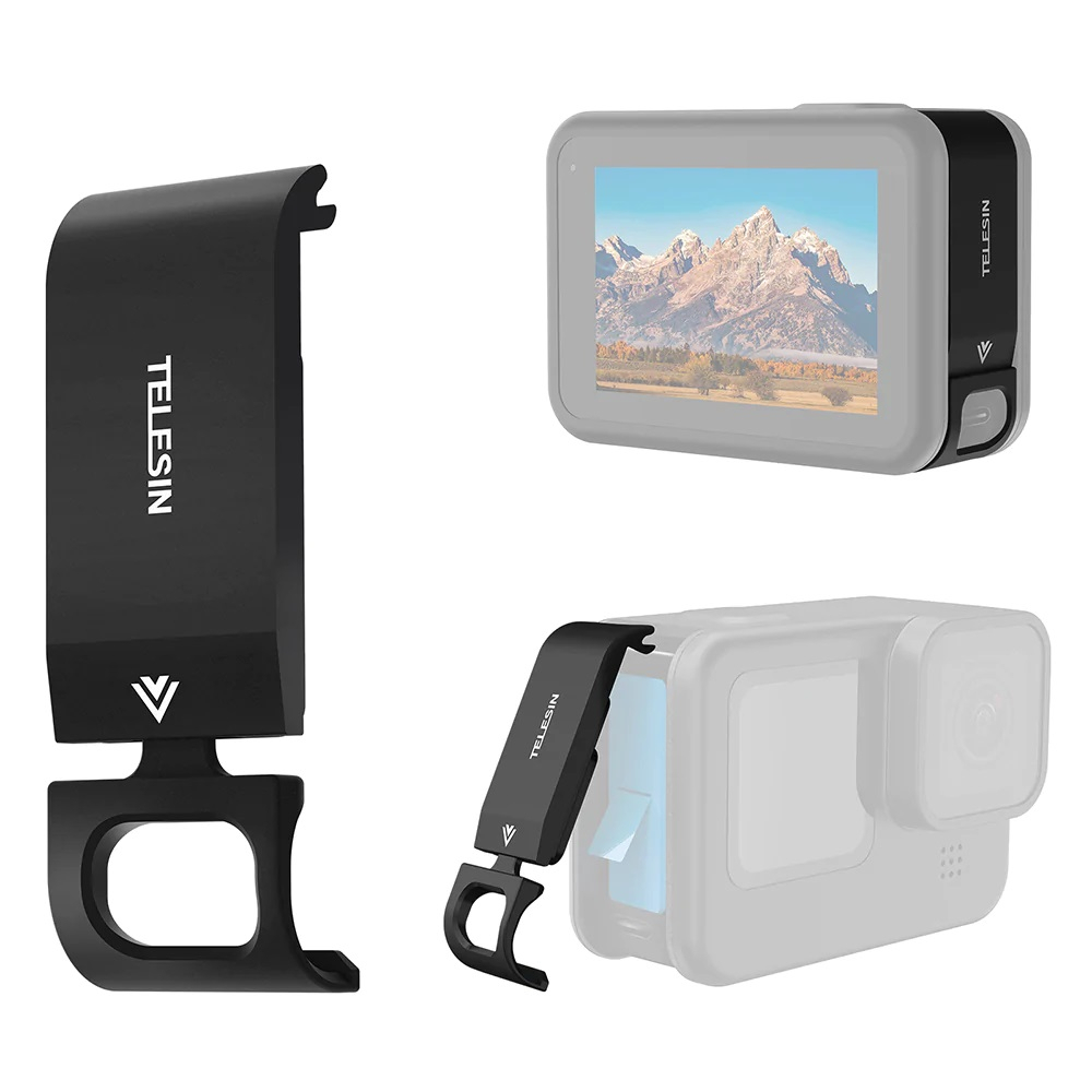 GoPro 11 / 10 / 9 Telesin Aluminum Side Open Door With Rechargeable Port ฝาปิดข้างอลูมิเนียม ชาร์จแบตได้