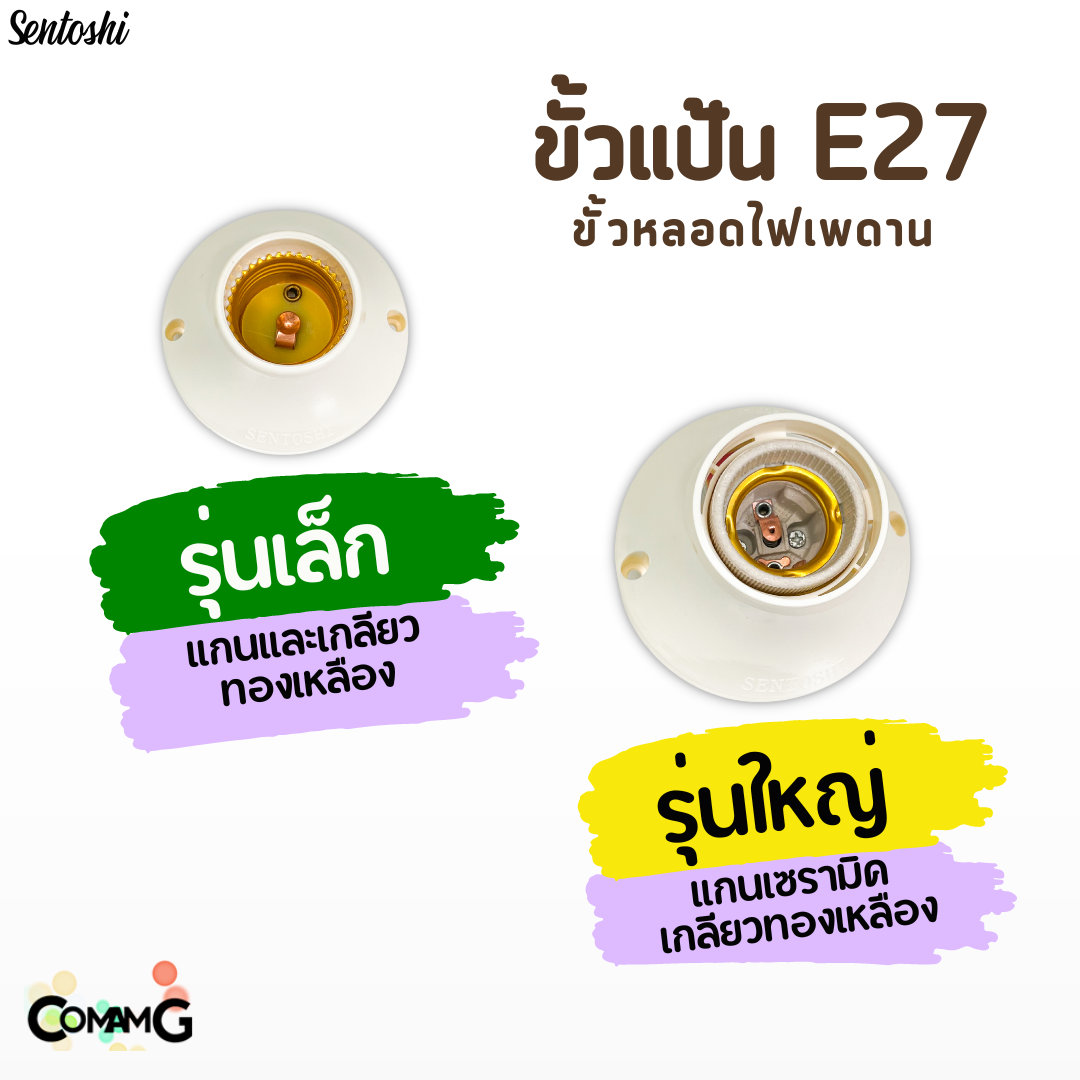 Sentoshi ขั้วแป้นไฟเพดาน แบบเกลียวE27 สีขาว มีให้เลือก 2ขนาด พร้อมส่ง